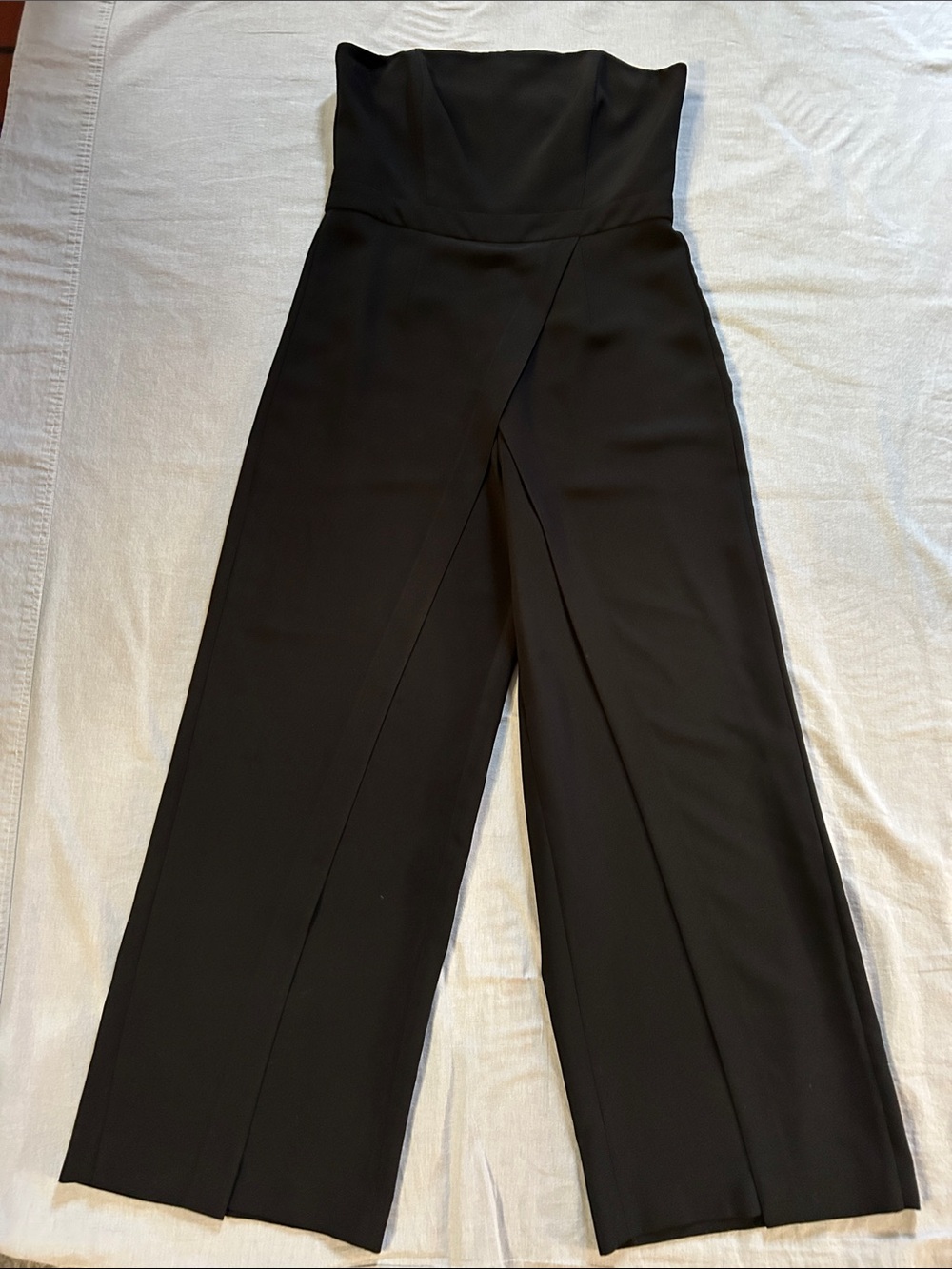 White House Black Market Black Strapless Wide-Leg Jumpsuit w Faux Wrap Pants